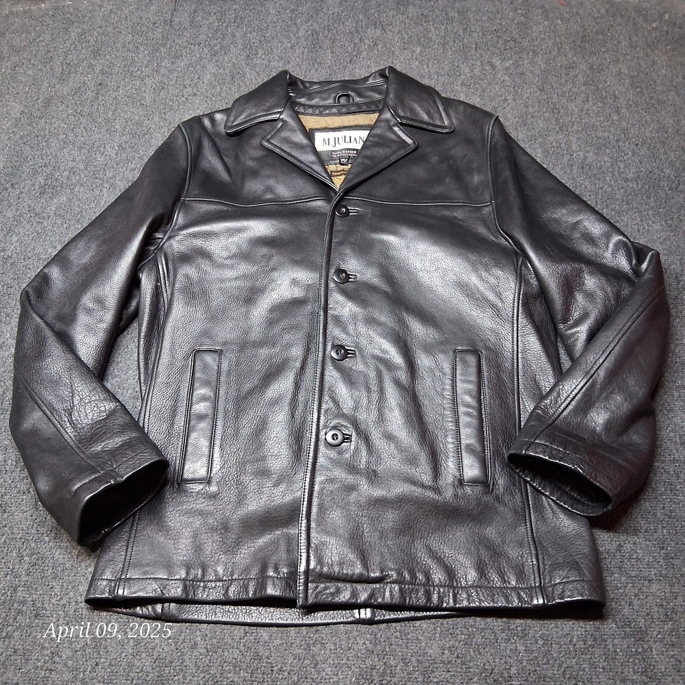 M.Julian Wilsons Leather‎ Jacket Men Sz Large Tall Black Thinsulate Lined Butto